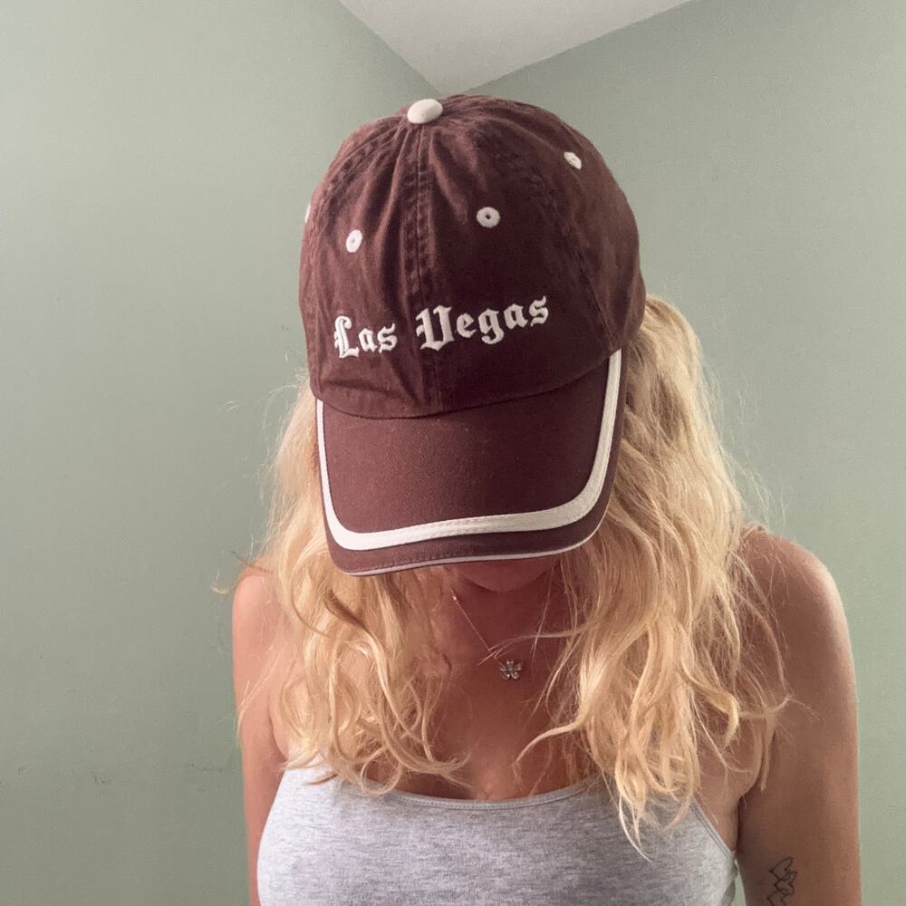 The Strip Las Vegas Womens Hat Brown Cream Trashy Y2k Baseball Cap Dad Hat